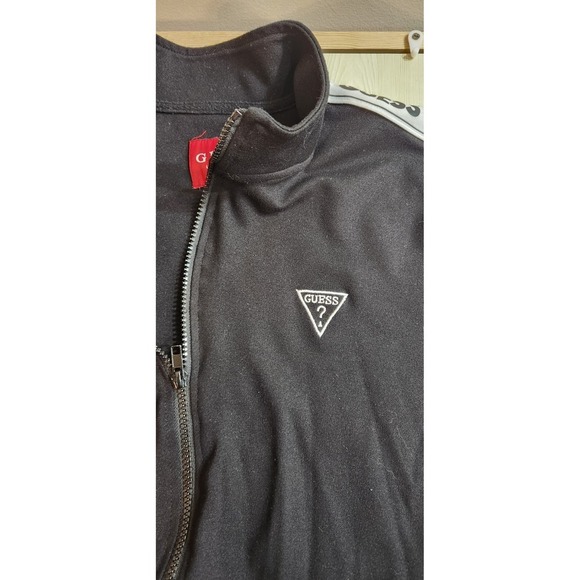 GUESS Black Zip-up Track Jacket Logo & White Stripes On Sleeves Lightweight, S - Picture 3 of 8
